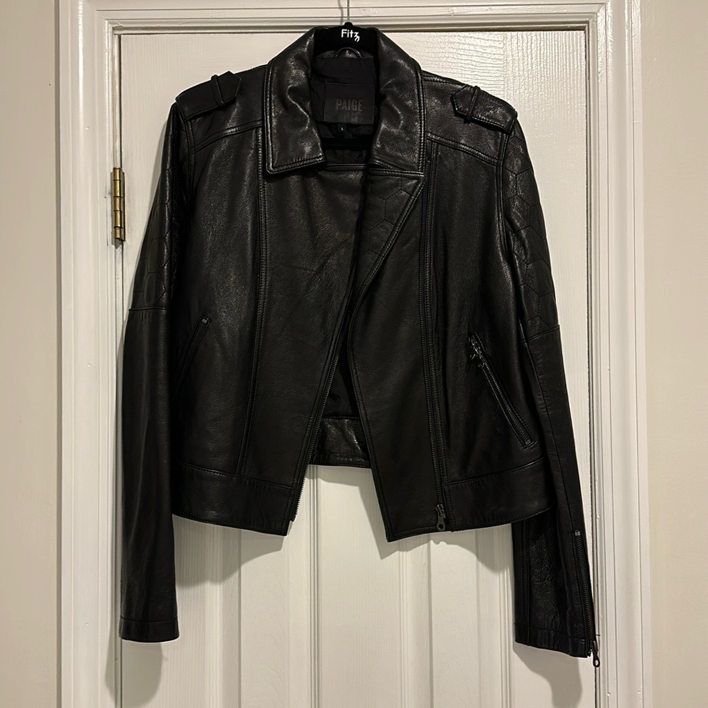Paige 100% Leather With 100% Silk Lining Jacket With Hexagon Pattern Detail